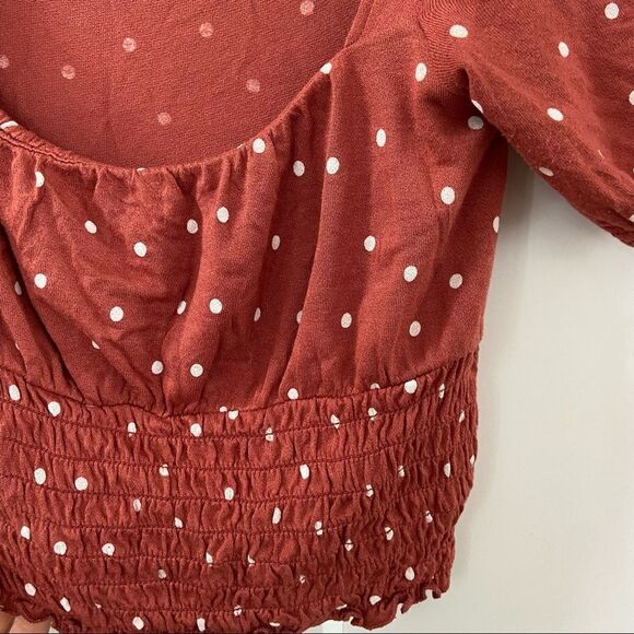 Urban Outfitters UO Polka Dot Square Neck Smocked Crop Top Rust Small - Picture 8 of 8